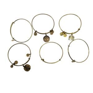ALEX AND ANI Turn Peace Up Six Piece Bangle Bracelet Set Gold Tone Charms